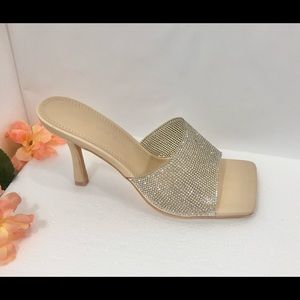 NWOB Women’s High Heel Rhinestone Embellished Mules, Stylish Square Open Toe